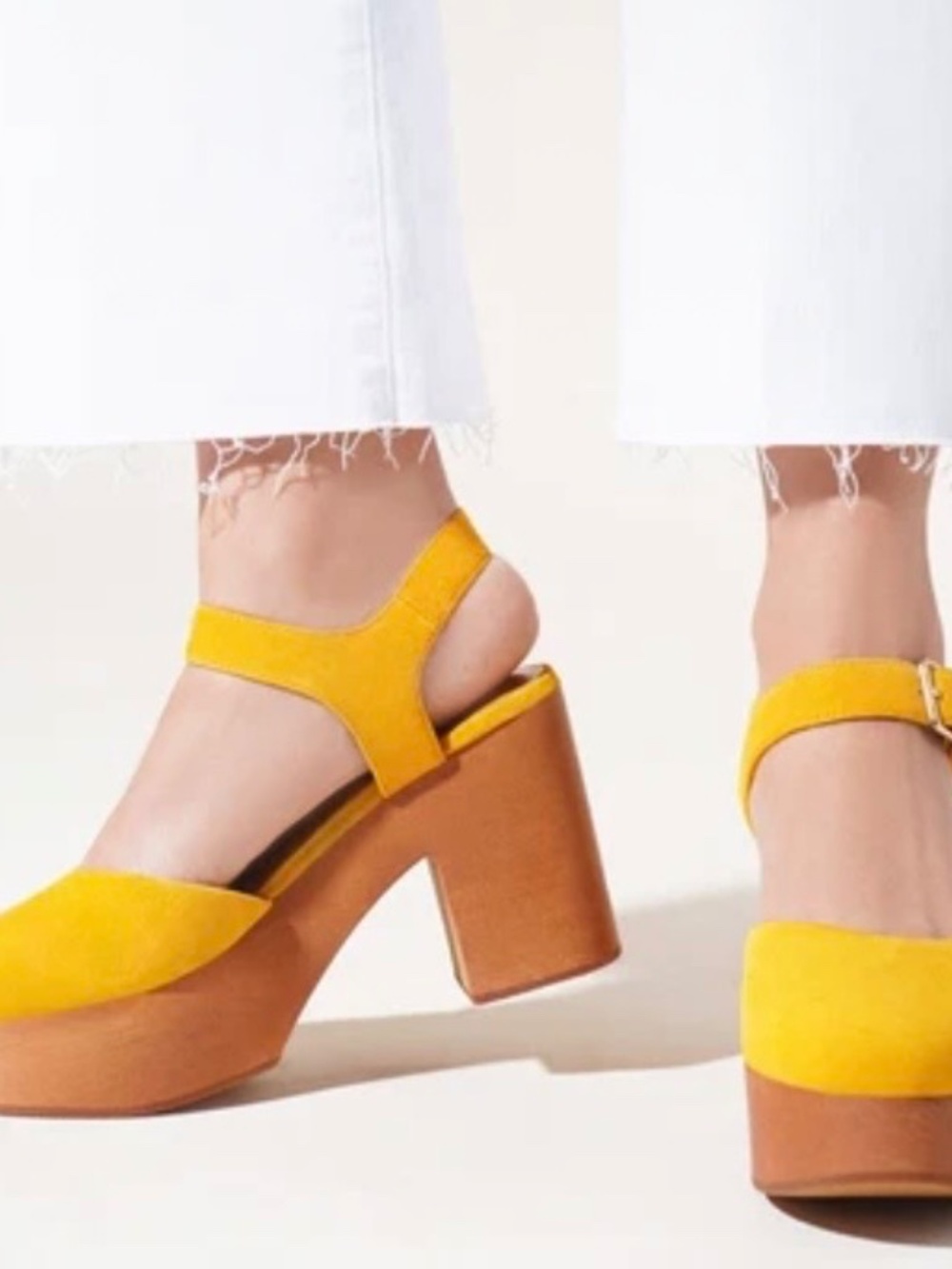 Charlotte Stone Sal Wooden Block Platform Heels in Ochre Yellow Women's US 10 - Picture 3 of 14